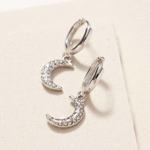 Half Moon Silver Moon Rhinestone Hoops